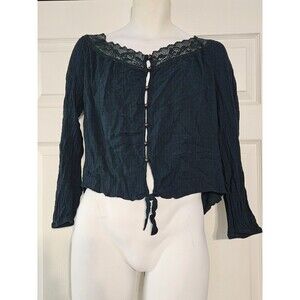 Jolt Lace Blouse Size X-large Button Up blue green Blouse XL